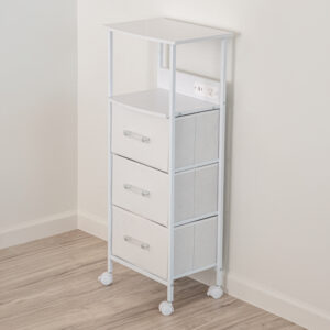 White College Charging 3-Drawer Cart for Campus Rooms