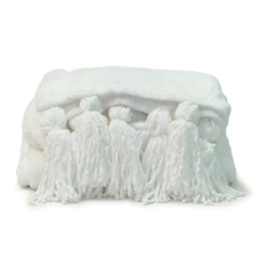 College White Tassel Fringe Throw for Students – Cozy Campus Bedding Accent