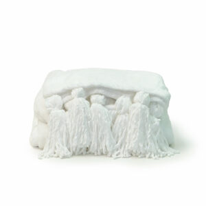 College White Tassel Fringe Throw for Students – Cozy Campus Bedding Accent